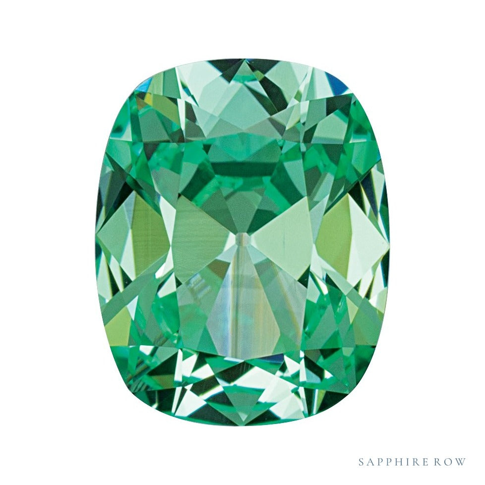 9x7 mm lab-grown mint green sapphire, antique cushion cut | Sapphire Row · cut6
