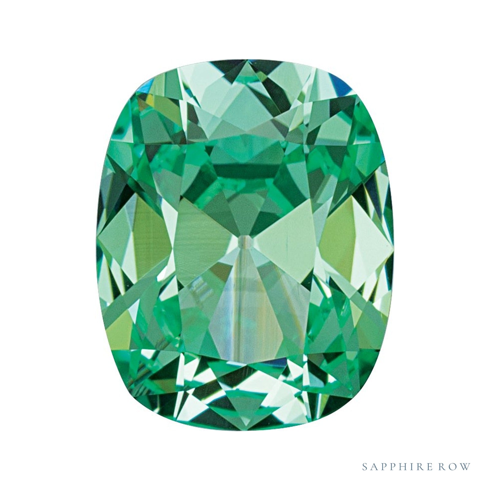 10x8 mm lab-grown mint green sapphire, antique cushion cut | Sapphire Row · cut4