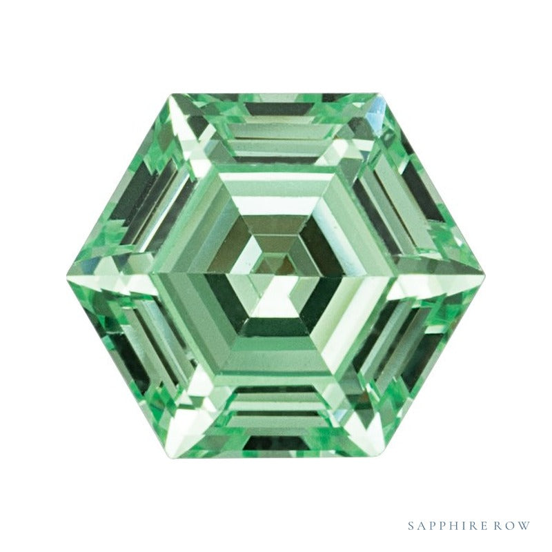 8 mm lab-grown mint green sapphire, hexagon cut | Sapphire Row · cut7