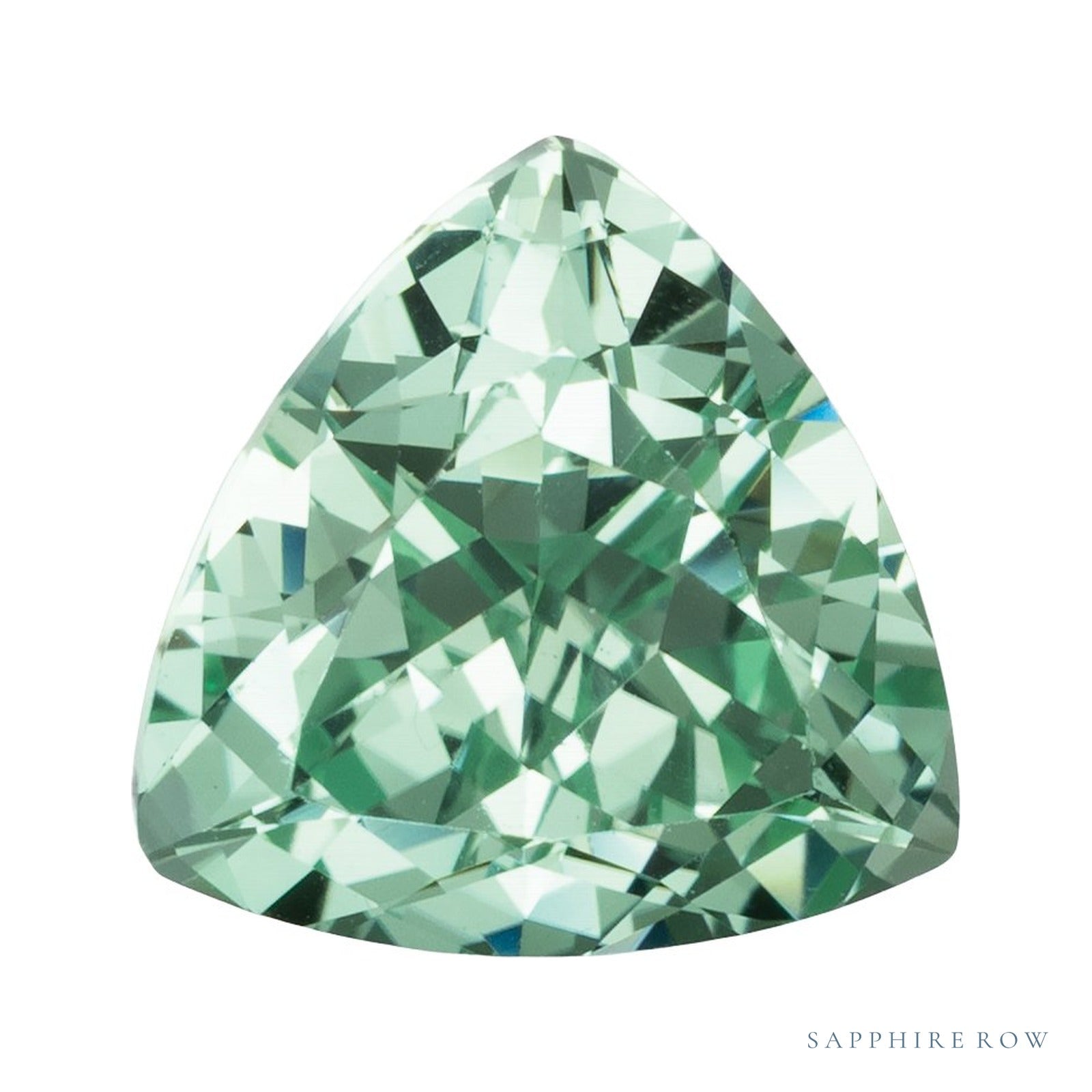 9 mm lab-grown mint green sapphire, trillion cut | Sapphire Row · cut4