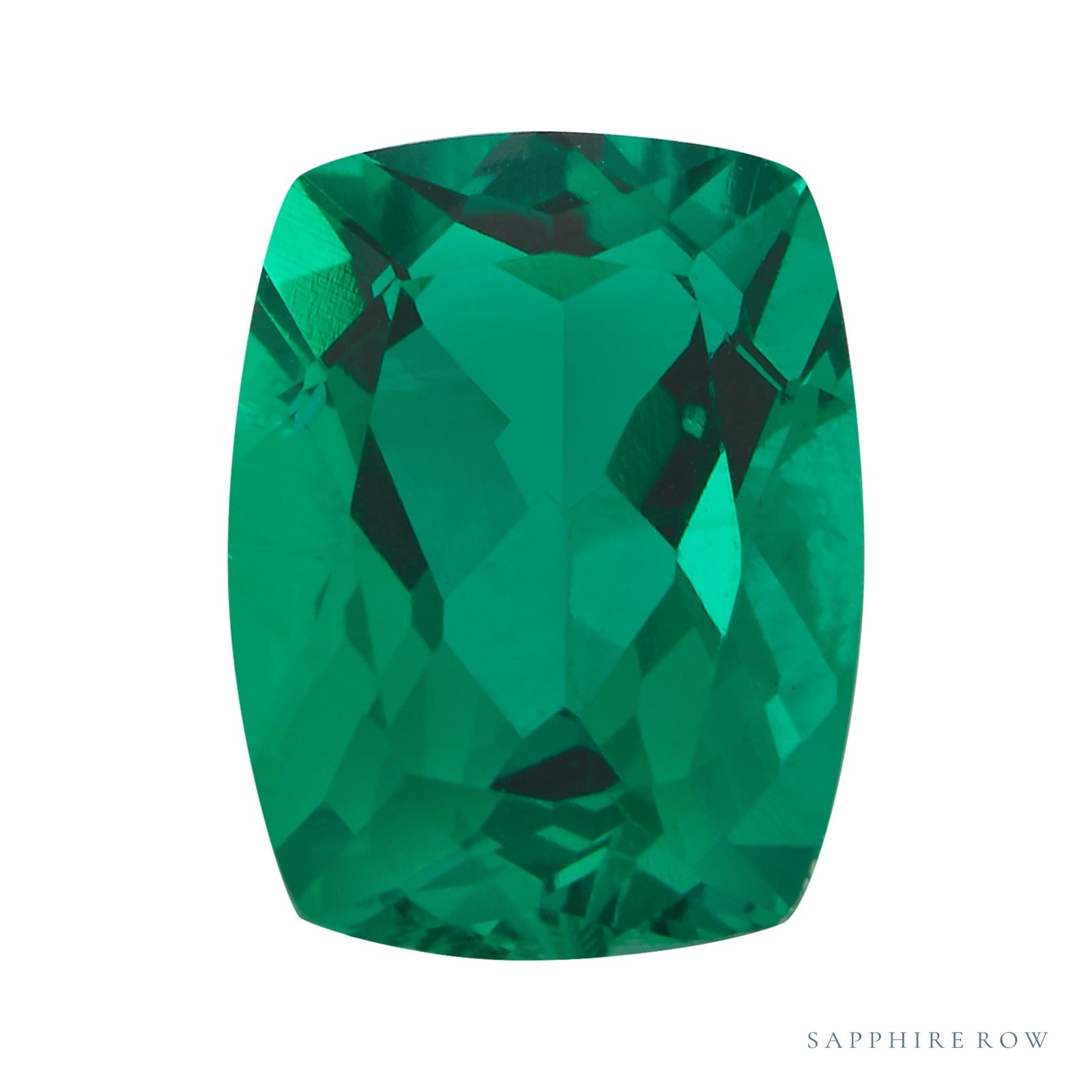 10x8 mm lab-grown green emerald, antique cushion cut | Sapphire Row · cut7