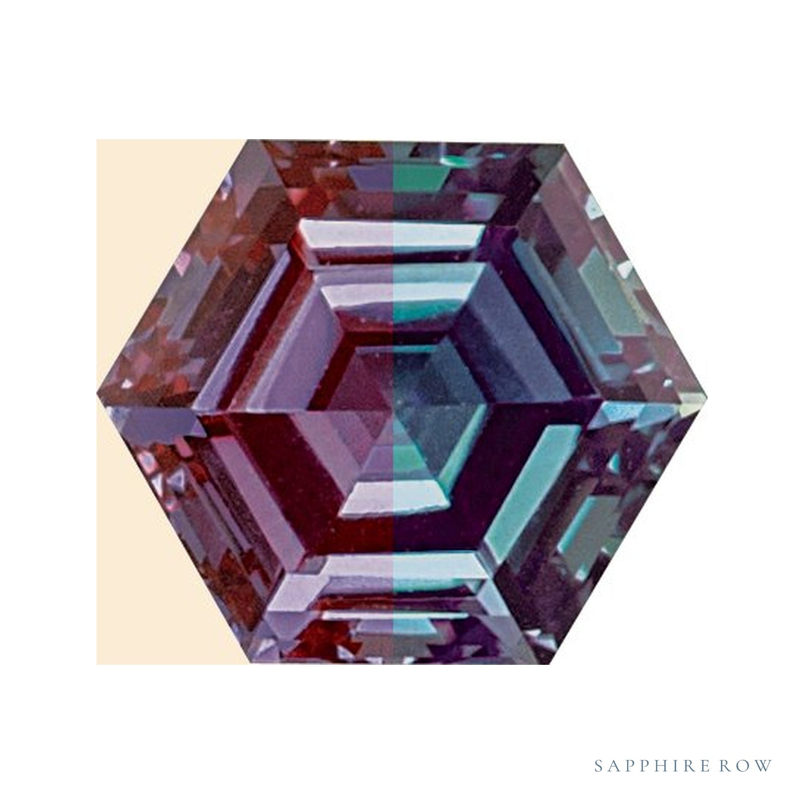 5 mm lab-grown color change alexandrite, hexagon cut | Sapphire Row · cut4