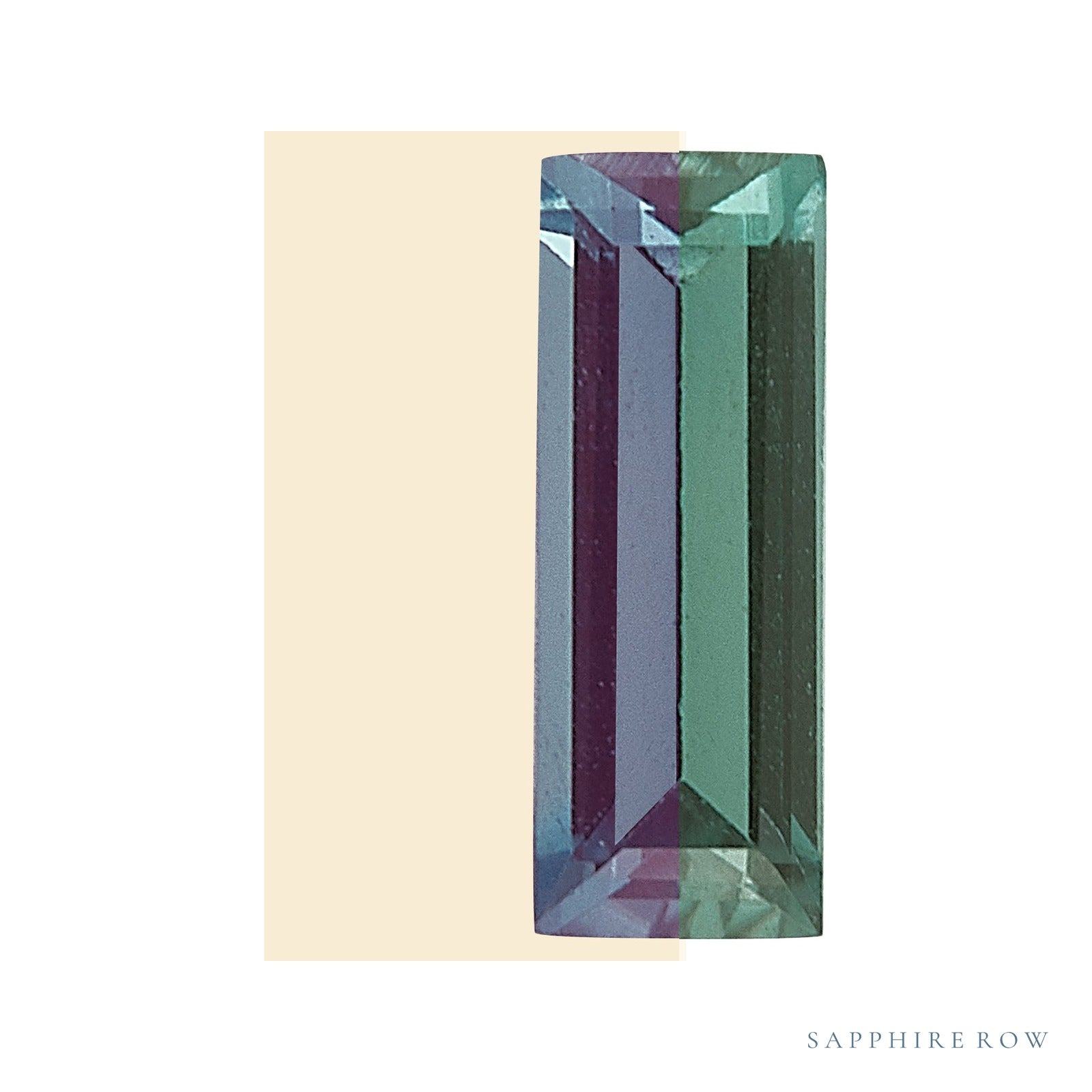 5x2 mm lab-grown color change alexandrite, straight baguette cut | Sapphire Row · cut4