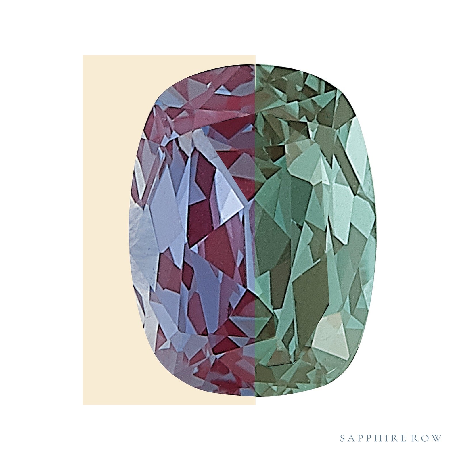 6x4 mm lab-grown color change alexandrite, antique cushion cut | Sapphire Row · cut4