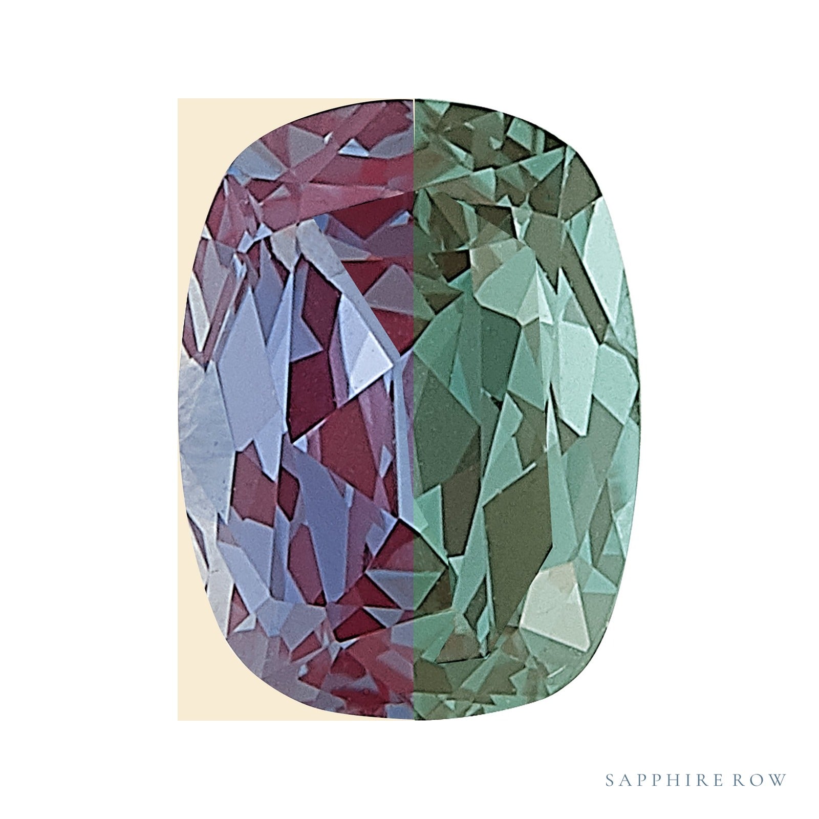 8x6 mm lab-grown color change alexandrite, antique cushion cut | Sapphire Row · cut7