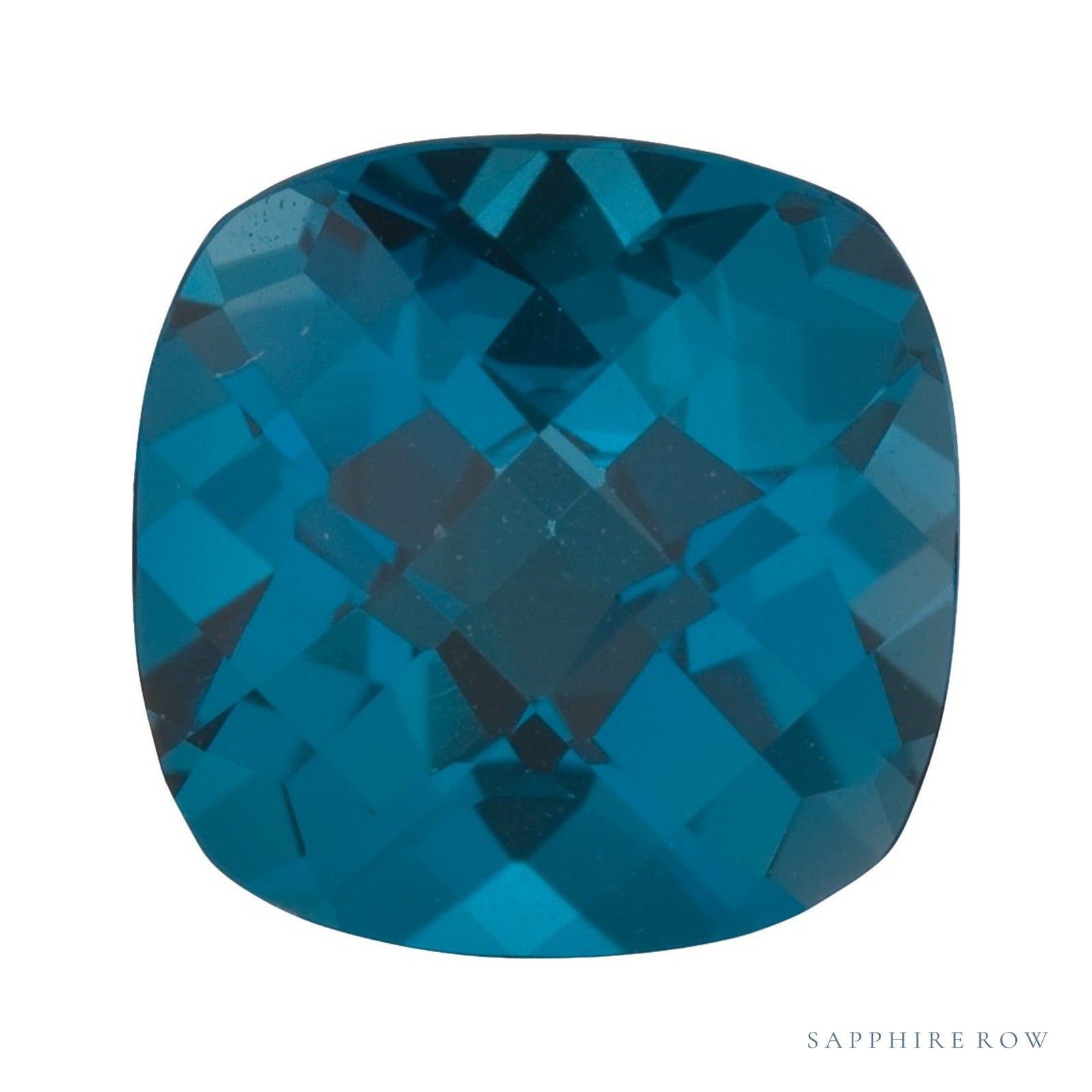 10 mm Cushion Natural London Blue Topaz – Checkerboard-Cut – AA Quality — Sapphire Row · cut4