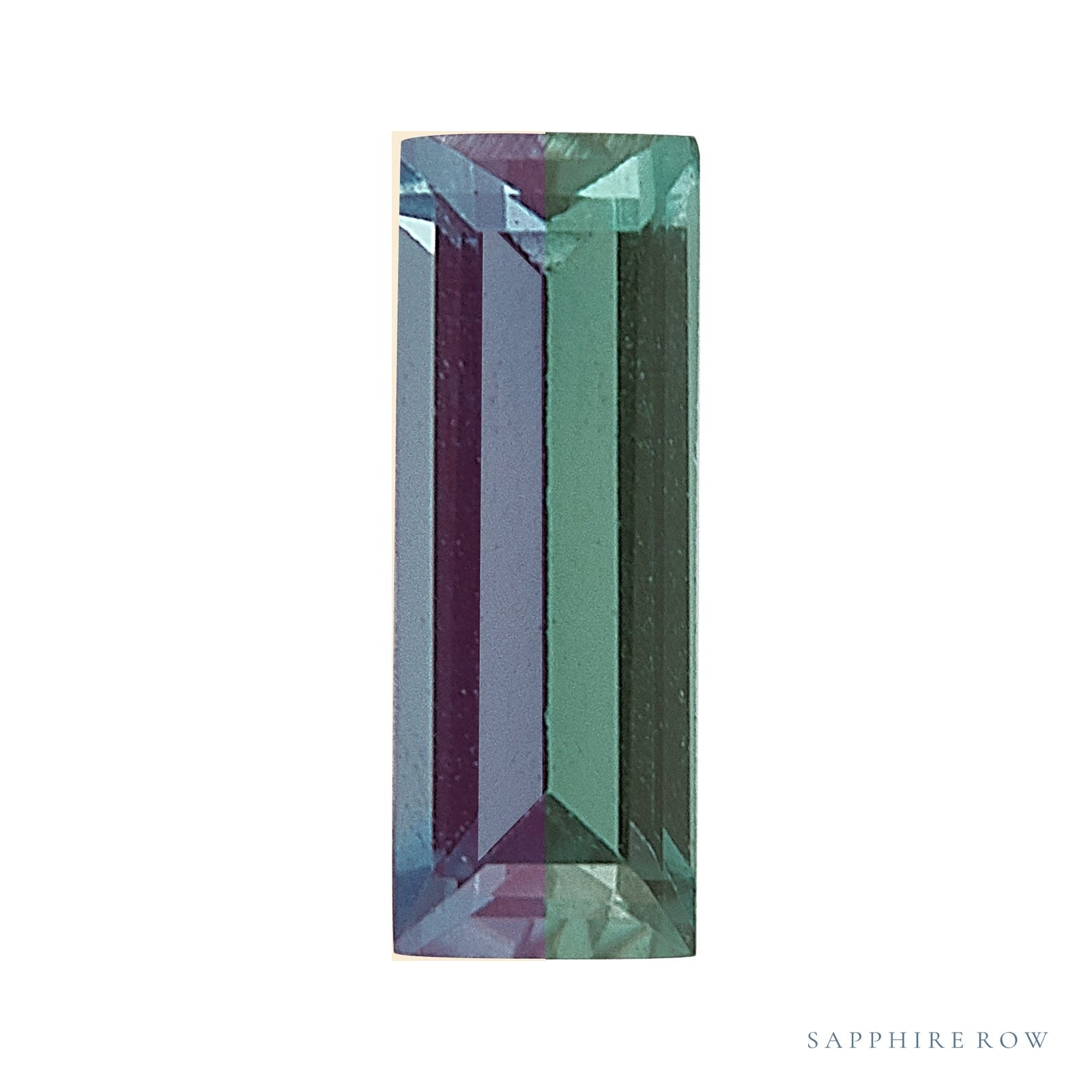 3x2 mm lab-grown color change alexandrite, straight baguette cut | Sapphire Row · cut4