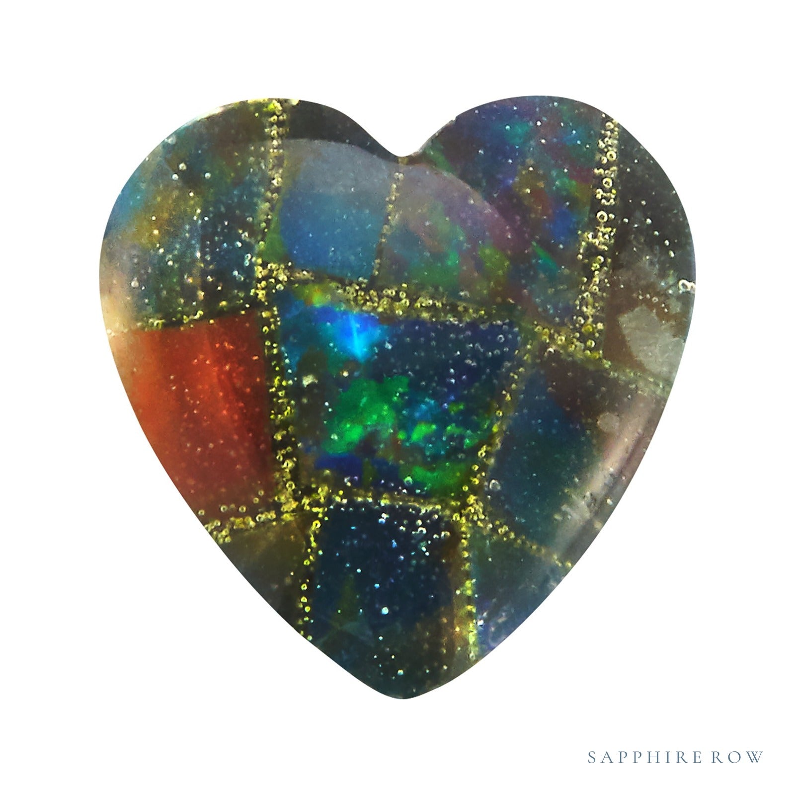 8 mm lab-grown mosaic opal, heart cut | Sapphire Row · cut4