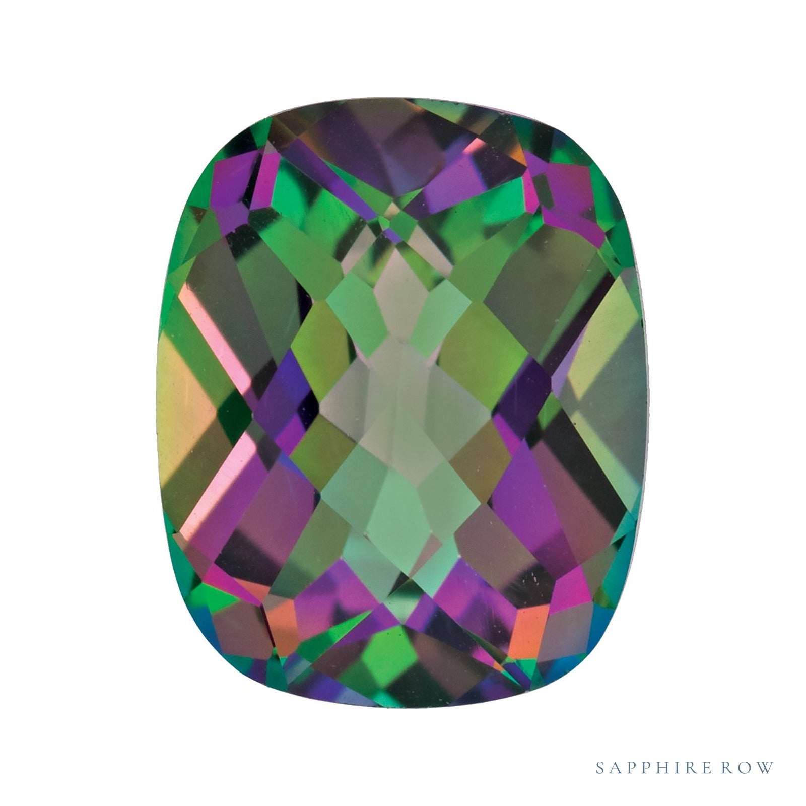 9x7 mm natural green mystic topaz, antique cushion cut | Sapphire Row · cut4