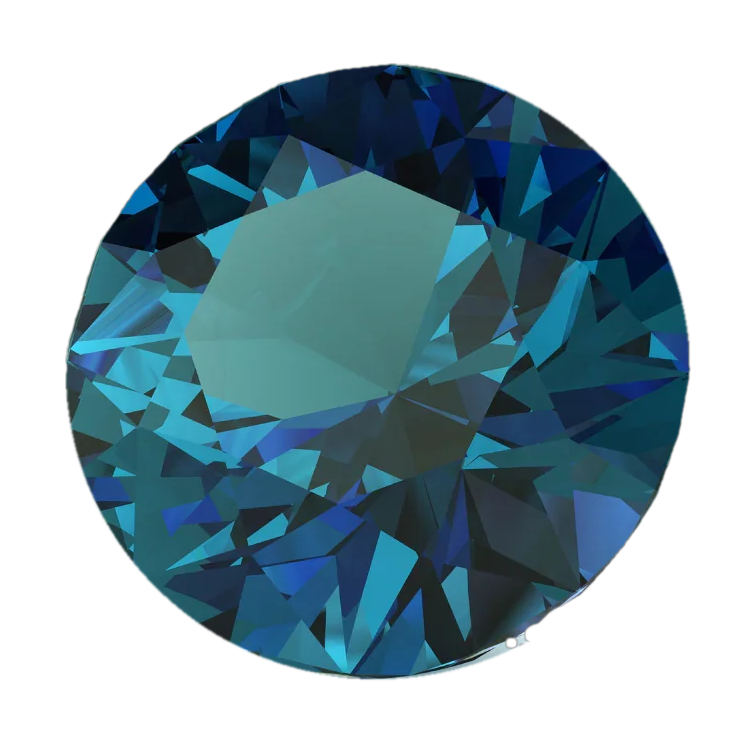 Round brilliant-cut blue zircon gemstone face up