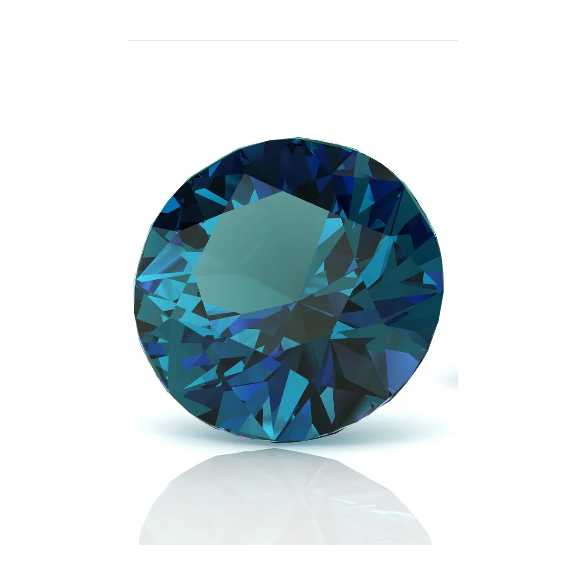 Round brilliant-cut blue zircon gemstone face up